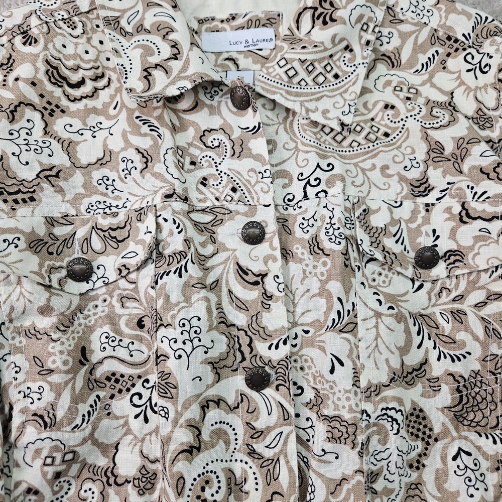 Anthropologie Lucy & Laurel Linen Jacket Womens 2X Paisley Boho Trucker Style - Picture 5 of 14